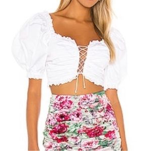 For Love And Lemons White Puff Sleeve Top